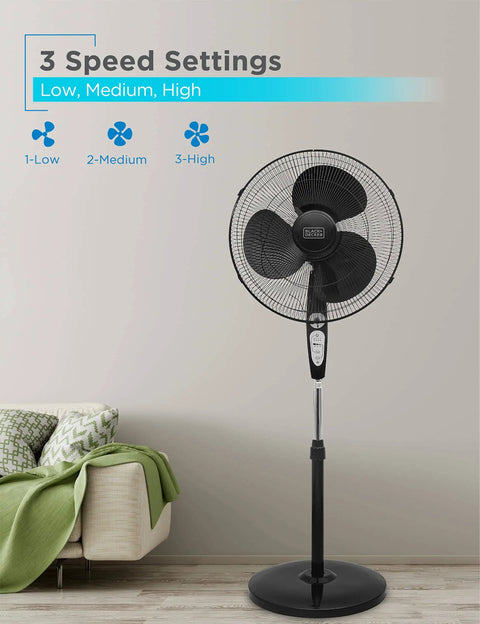 Pedestal Floor Fan With Remote, Adjustable Height, Touch Control, 90 Degree Oscillation, 3 Speed Settings, in living room