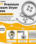AMI Parts 6ft stainless steel steam dryer hose kit with 90-degree elbow, inlet adapter, Y connector, and washers