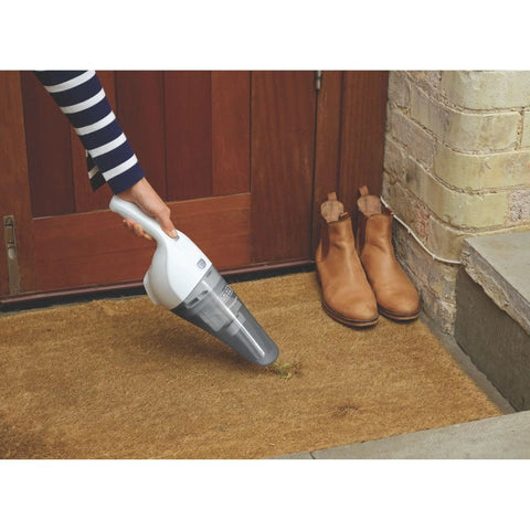 Using Cordless Handheld Vacuum With Wall Mount Base And Charger Bagless Dust Bowl Lightweight 2Ah Lithium Ion Power Built In Crevice Tool For Tight Spaces Great For Quick Cleanups And Pet Hair on doormat