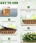 36 Inch Trough Coco Liners 3 Pack Natural Coconut Coir Fiber For Wall Basket Planters shown in four-step installation process