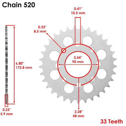 Black Drive Chain And Sprocket Kit For Honda CMX250C Rebel 250 Motorcycle 1985 To 2016 rear sprocket with dimensions.