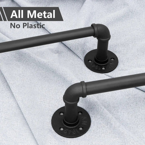 Industrial Blackout Curtain Rod For 34-48 Inch Windows, 1 Inch Diameter, Heavy Duty Adjustable Wrap Around Rod in black metal
