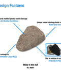 Rock Key Hider Faux Stone With Hidden Slot For Spare Keys displays weatherproof design and security features, gray color.
