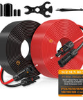 10 AWG Solar Extension Cable 10 Ft With 2 Pairs Solar Connectors PV Wire Tinned Copper Tough UV Resistant XLPE Insulated PPO Connectors Outdoor Automotive And Marine Use Black And Red coiled