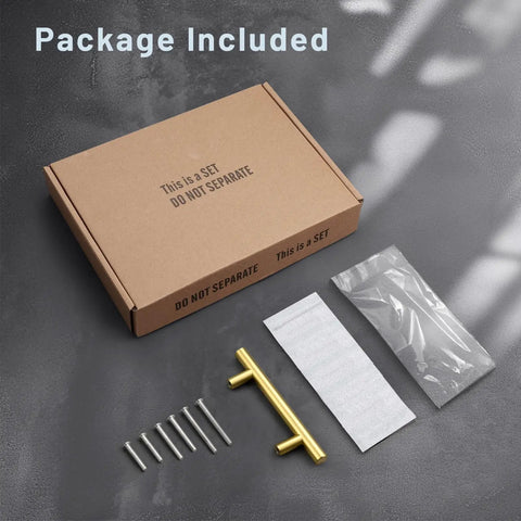 10 Pack Brushed Gold Cabinet Pulls, 3 Inch Hole Center Kitchen Cabinet Handles with screws and packaging