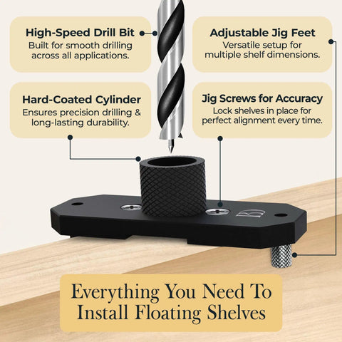 Beefy Ultra Strong Invisible Floating Shelf Brackets 8 Inch 4 Pack Heavy Duty Hidden Shelf Hardware Supports Up To 300 Lbs Kitchen Bathroom Fireplace Living Room Mantels drill jig close-up