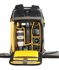 Active 53 Camera Backpack With Front Rear And Top Access For Gear Built In USB Charger Port Removable Camera Box Insert Open View