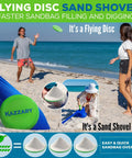 Ultra Portable Beach Tent Sun Shade 10x10 Ft UPF50 Plus Shield with Flying Disc Sand Shovel on beach scene