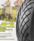 Close-up of Tubeless 3.0-10 E-Bike Tire Kit With Valve Stem And Core Tool, Puncture Resistant 4PR Tire For Urban Pavement, Excellent Grip