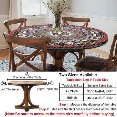 Fitted Round Tablecloth Waterproof Vinyl Circle Cover Fits 36 to 44 Inch Tables Indoor Outdoor Dining Home Patio Party Gear and Gifts, Perfect for Summer and Fall Picnics, Camping, Kitchen