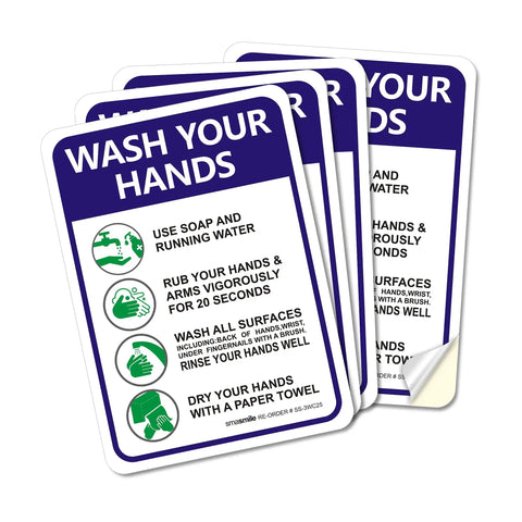 Keep Hands Clean With This Please Wash Your Hands Sign Stickers 4 Pack 10 By 7 Inch 4 Mil Vinyl Self Adhesive Weatherproof UV Protected Indoor Outdoor Employee Hand Washing Sign