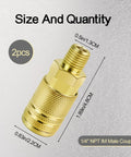 Close-up of brass 1/4in NPT IM male air coupler, 2-pack, Amazon Tools quick-connect fitting