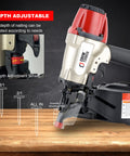 CN565B Beast 15 Gauge Siding Nail Gun Coil Pneumatic depth adjustable feature, nail sizes, and adjustment wheel