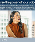 Woman wearing wireless single ear Bluetooth headset with noise canceling microphone for on the go pros indoors.