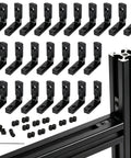24 Piece Heavy Duty Inside L Shape Connector Kit For 2020 Aluminum Extrusion Frame Hardware with black L brackets and connectors.