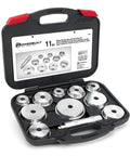 Open case showing All In One 11 Piece Master Bearing Race And Seal Driver Tool Set With Heavy Duty Bearing Press Kit for cars.