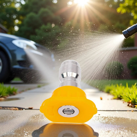 Yellow Washer Nozzle Tip For Home Pressure Washers High Pressure Lightweight And Beefy Durable Sprayer Attachment on pavement