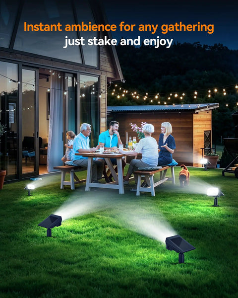 Gathering illuminated by Heavy Duty Solar Spot Lights Outdoor 56 Led With 14 Lenses IP65 Waterproof 3 Modes cool white.