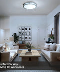 16 Inch LED Flush Mount Ceiling Light Dimmable 23W, 1610 Lumens, 5000K Bright Daylight installed in a modern living room