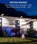 Solar Powered Motion Sensor Flood Light 1000LM 156 LEDs illuminating a yard with a fence, highlighting a dog and plants at night