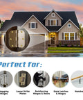 Image of a house with a focus on a door hinge, illustrating the Easy DIY Stripped Screw Hole Repair Kit use for sagging hinges.