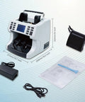 Bank Grade Mixed Denomination Money Counter With Counterfeit Detection Infrared Image UV MG IMG Sensors, power cable, and manual.