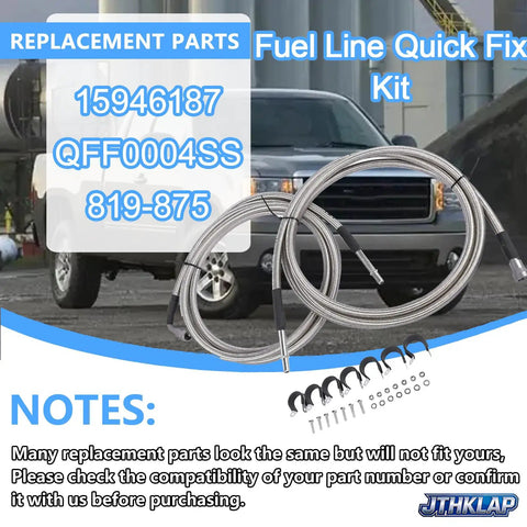 No Sweat Flexible Stainless Steel Braided Fuel Line Quick Fix Kit For Chevrolet Silverado 1500 And Gmc Sierra 1500 V8 Engines 4 8 5 3 6 0 Liter Years 2004 2007, includes hoses and fittings.