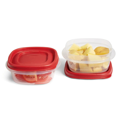 Easy Find Lids Food Storage Containers 1.25 Cup Set In Racer Red showing nesting design with snapped lids and stored food