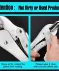 10 Inch Locking Pliers Sheet Metal Clamp being cleaned with a towel, close-up of durable jaws and oil application for rust prevention