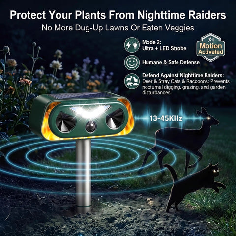 4 Pack Solar Ultrasonic Animal Repeller With Motion Sensor And LED Strobe Light, Waterproof Outdoor Deterrent For Deer Cats Squirrels Raccoons And Rabbits, Garden Yard Protection on stake
