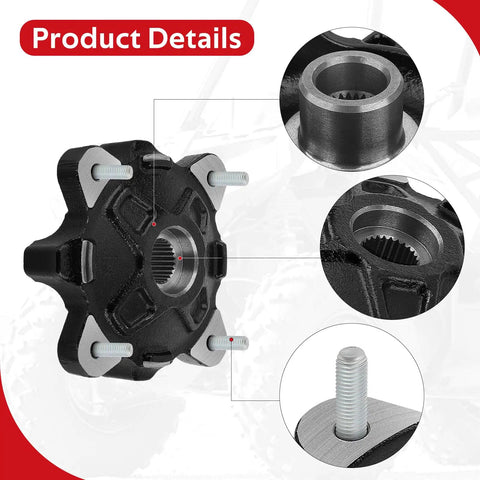 Front Left And Front Right Wheel Hub Set For Polaris Ranger And RZR UTVs Fits 2009 To 2014 Ranger 700 800 4X4 Crew 6X6 Diesel 900 570 ACE 570 900 OEM Replacement Bearing Hub Assembly, black metal hub and studs