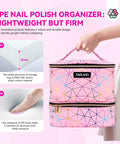 Holographic Pink Nail Polish Organizer Bag For 30 Bottles And UV Lamp Portable PU Leather Nail Tech Carrying Case