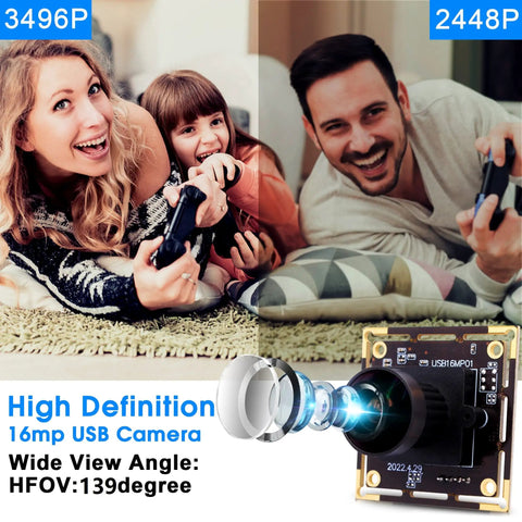 16MP USB Camera Module with 170 Degree Fisheye Lens for Raspberry Pi and PC, high resolution 4656x3496 webcam, IMX298 sensor