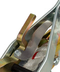 Close-up of Three Quarter Ton Rope Puller with Fifty Foot Three Strand Twisted Polydacron Rope, aluminum ratchet wheel visible.