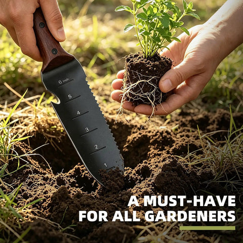 Hori Hori Garden Knife With 7 Inch Stainless Steel Blade And Full Tang Walnut Handle All Purpose Outdoor Garden Tool For Digging Weeding Cutting And Pruning Includes Hanging Hole Great Gift For Gardeners, used for transplanting seedling