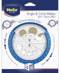 All-In-One Angle And Circle Maker With Integrated Circle Templates And 360 Degree Rotation, 6 Inch And 15 Cm Size, Beveled Edges, Slot Guides, Inside Rotating Disk, Assorted Colors, Protractor And Compass Hybrid Tool in packaging