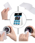 CamKix lens cleaning tissue booklets (6×300) with double-sided cloths for camera lenses and screens; four cloths.