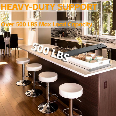20 Inch Heavy Duty Countertop Support Bracket For Hidden Floating Shelves On Granite Quartz Knee Wall Islands Built Tough With Thick Solid Steel Rust Proof Matte Black Finish Hardware Included 4 Pack installed under kitchen island countertop, 500 lbs max