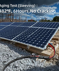 10 AWG 30 Ft Solar Panel Extension Cable Built To Last With Flame Retardant Protective Sleeving Twin Wire Solar Cable Featuring IP68 Waterproof Connectors Dust Caps For Home And RV Solar Setups shown in outdoor solar panel setup