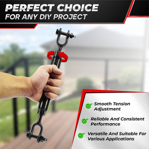 Person holding Heavy Duty Jaw And Jaw Turnbuckle Set 2 Pack Half Inch By 13.4 Inch For Wire Rope Tension 2200 Lbs Working Load