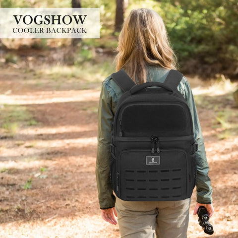 Heavy Duty Insulated Double Deck Cooler Backpack With 36 Can Capacity, Leakproof Liner, And Easy Access Pockets in outdoor setting