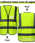 Ten Pack Reflective Safety Vests With Pockets And Zipper For Men And Women High Visibility Mesh Construction Lightweight