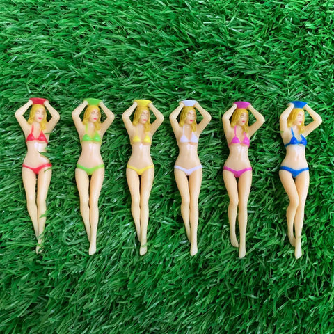 Funny Bikini Style Golf Tees For Women 6 Pack Plastic Tees Set Hilarious Gift For Birthdays Holidays And Bachelorette Parties Martini Themed Golf Inspiration, colorful bikini-shaped tees on grass