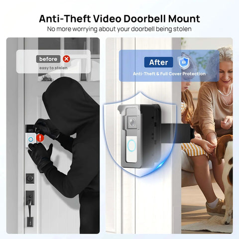 No Drill Doorbell Mount Anti Theft Holder For Video Doorbells With 3 Way Adjustable Base Left Right Down And 40 Degree Rotation