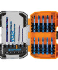 Premium 15-Piece Drill Bit And Impact Driver Kit Featuring Mach-Blue Tough Tip Steel For Heavy Duty Projects With 70X Longer Life Plus Impactive Alloy Torsion Zones That Flex To Stop Breakage And Boost Power For Serious Pros And Doers. 15-piece Spyder bit case, 1/4-inch