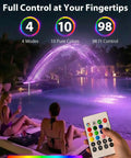 Solar Pool Fountain With 10 Color LED Lights And Auto Light Sensor, 360 Degree Dual Spray Waterfall in nighttime pool setting