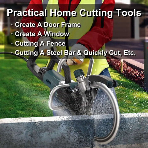 Kickass 8800W Electric Ring Saw For Concrete Wall Grooving With Brushless Motor and Thick Titanium Blade built like a tank cutting through concrete.