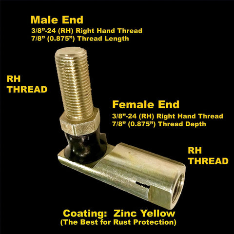 Beefy 2 Pack Ball Joint With Tough Crimp Construction And 3/8-24 RH Thread For Cub Cadet MTD Fits LT2042 LT2138 LT2180 And More Zinc Yellow Coated For Rust Protection, male-end ball joint