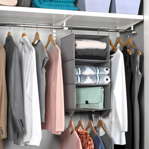Heavy Duty Hanging Closet Organizer With Built In Garment Rod Three Shelf Storage For Clothes Shoes And Sweaters in wardrobe