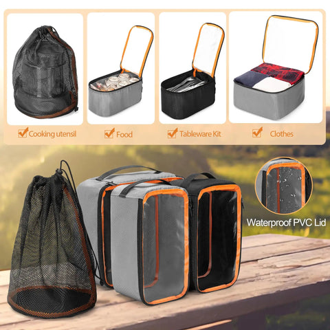 Camping Gear Organizer Set With Three Packing Cubes And One Mesh Pocket In A Handy Carrying Bag, 45L car trunk storage